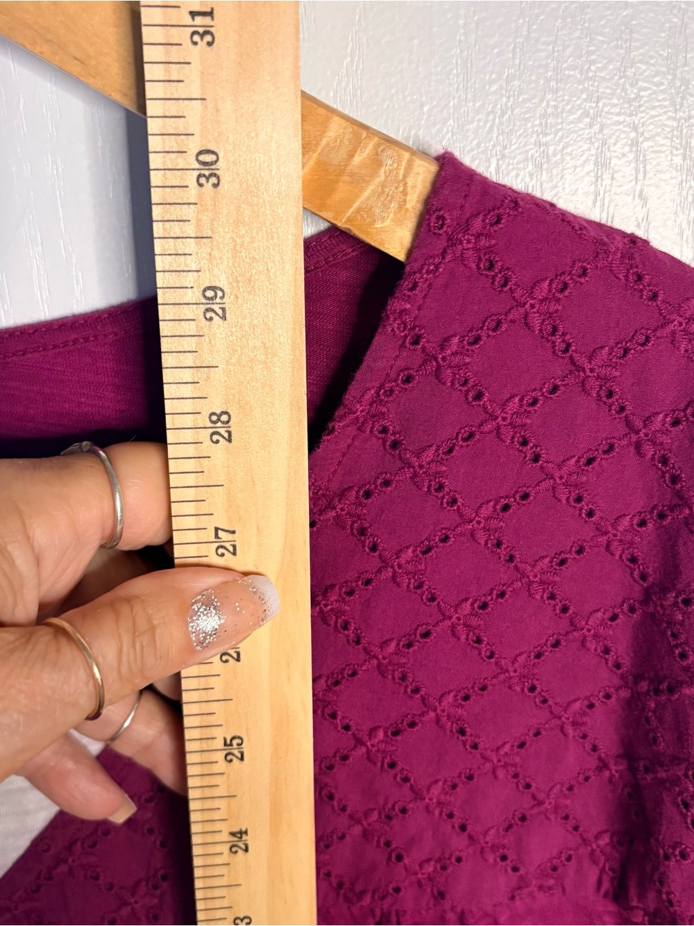 Catherine’s 4X Orchid Knit 100% Cotton V-Neck Eyelet Yoke Short Sleeve Top - Picture 7 of 7